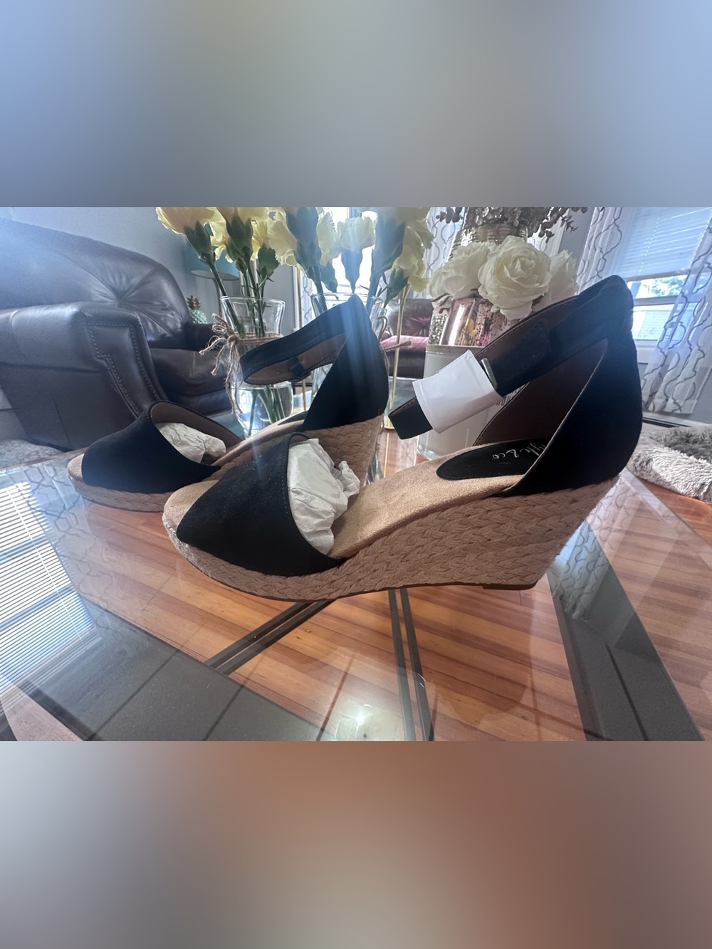 Style & Co. Black Espadrille Wedge Sandals with Ankle Strap